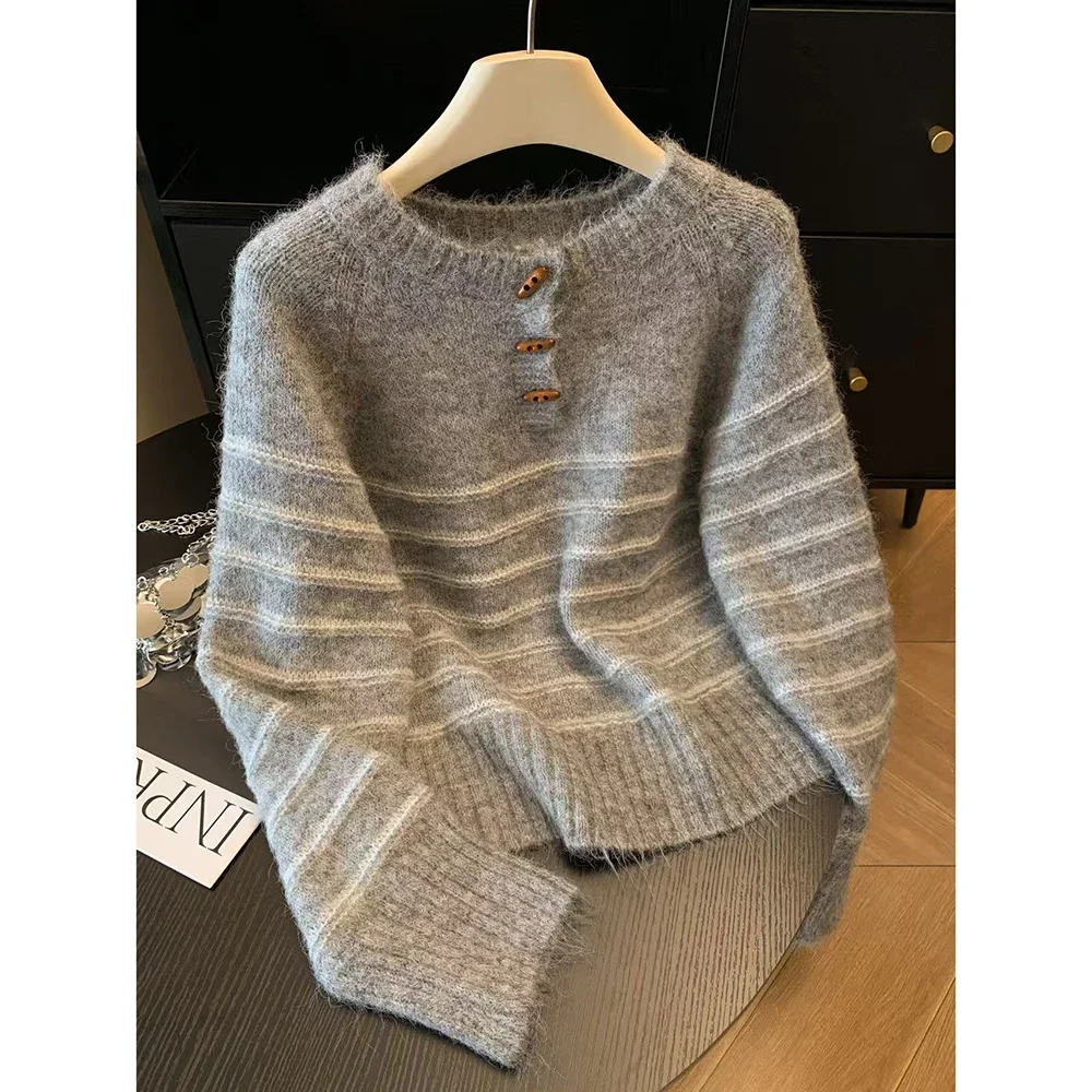 Embroidery - Женский полосатый свитер из шерсти и