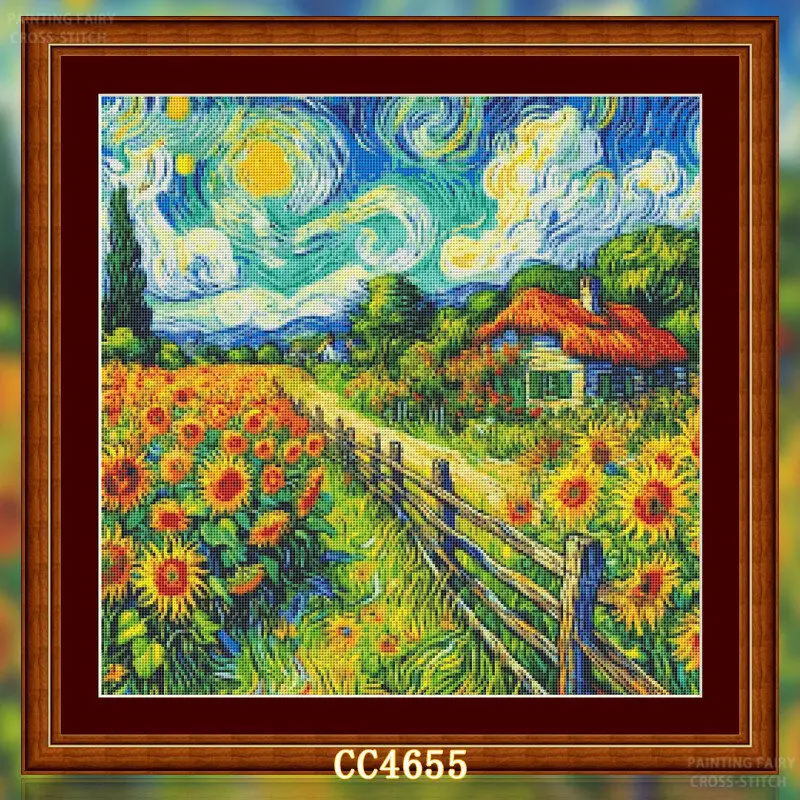 Cross Stitch Stamped Kits Beginners - [[CC4656-Серия Ван Гога: Подсолнуховая ферма] Набор