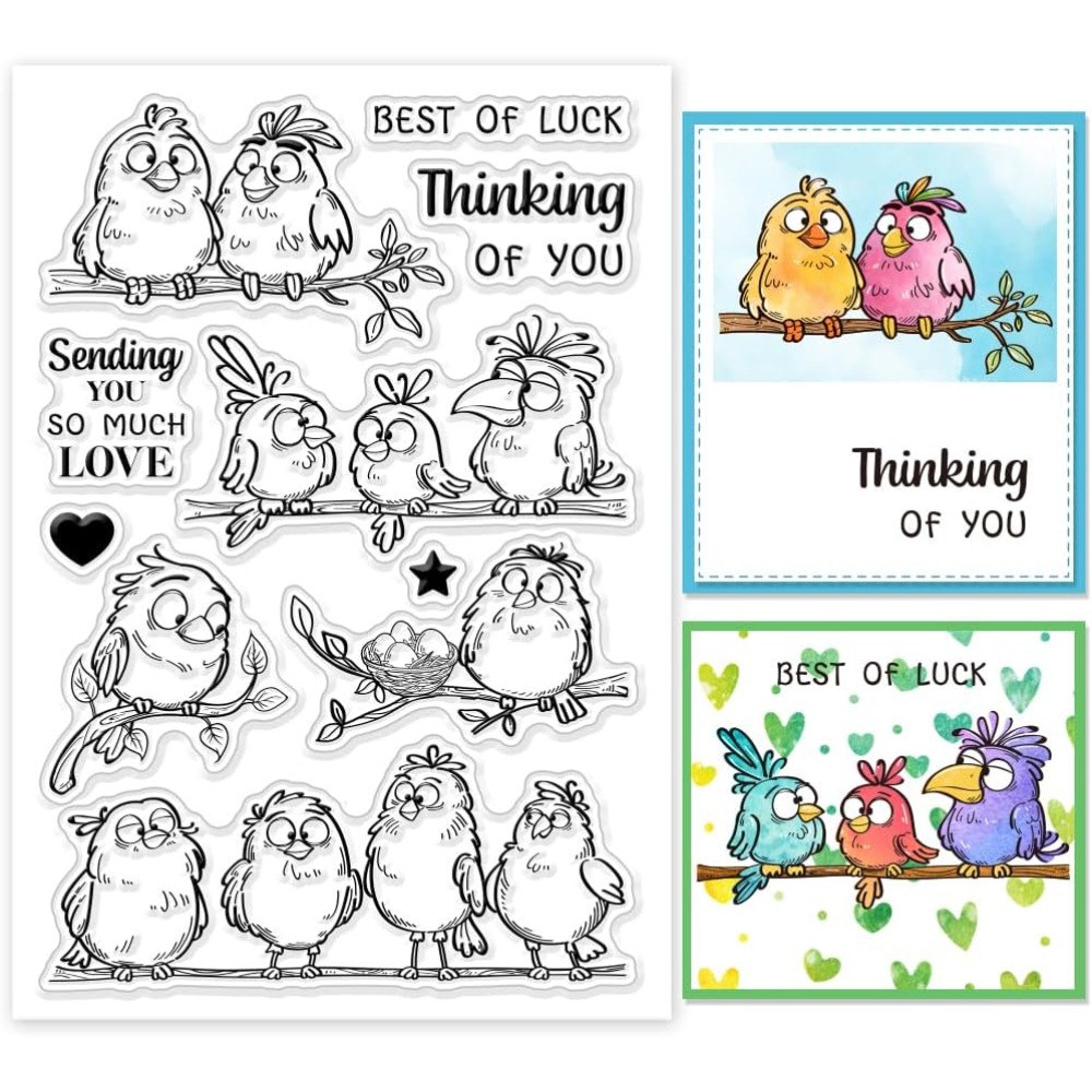 Clear Silicone Stamps For Card Making - Забавные птицы, ветки, прозрачные штампы, силиконовые