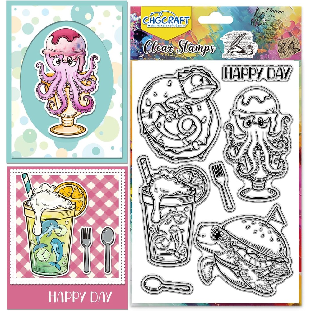 Clear Silicone Stamps For Card Making - Прозрачные штампы с морскими животными, черепахи,