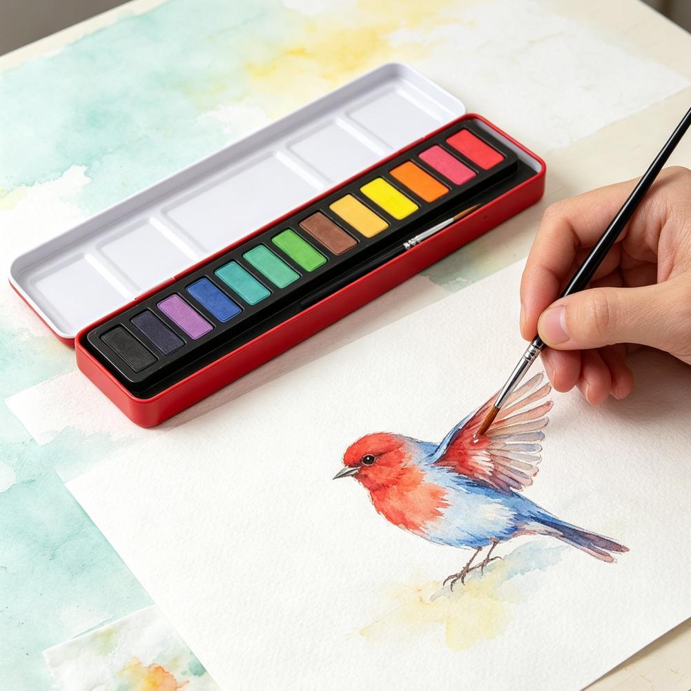 Watercolor Paint Set Solid Pigment - Портативный набор акварельных красок, твердые гуашевые