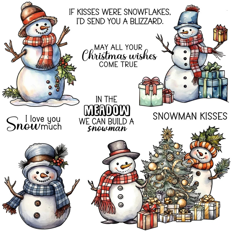 Clear Silicone Stamps For Card Making - Зимние рождественские вырубные штампы с снеговиками,